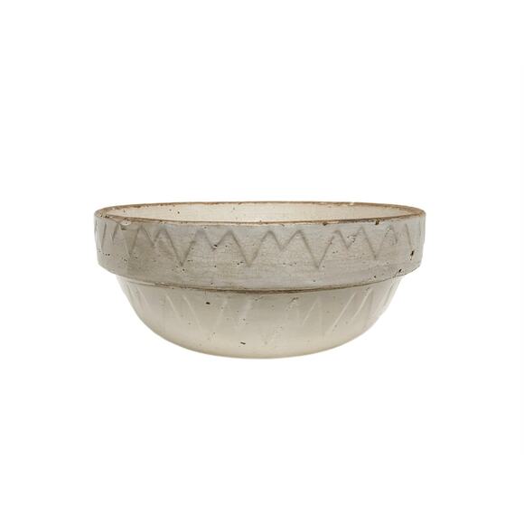 Vintage Ruckels Pottery Large Crock Bowl Sawtooth Stoneware 12" - Picture 2 of 12